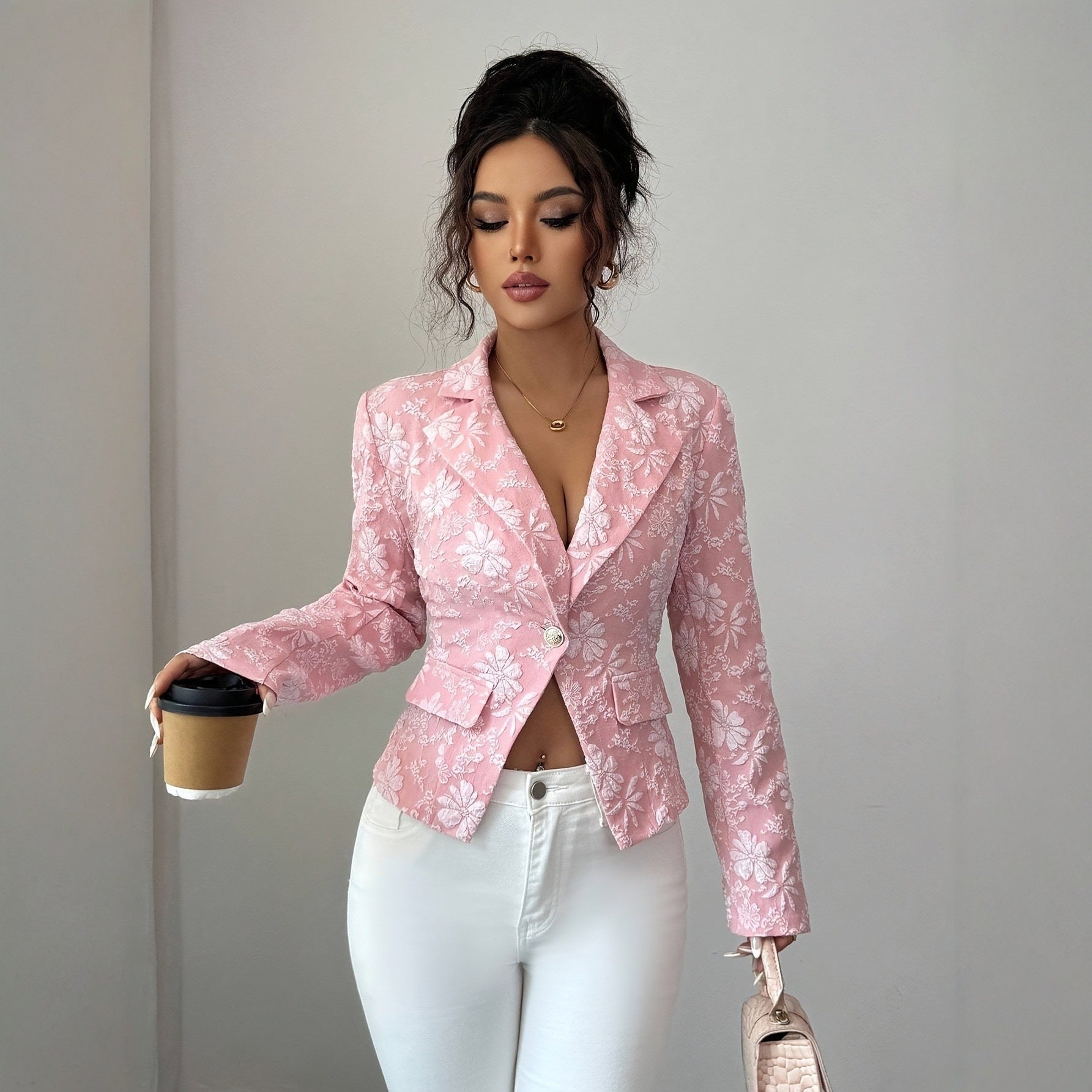 Brodé Fashionable Casual Patchwork Lapel Blazer uni-brassé