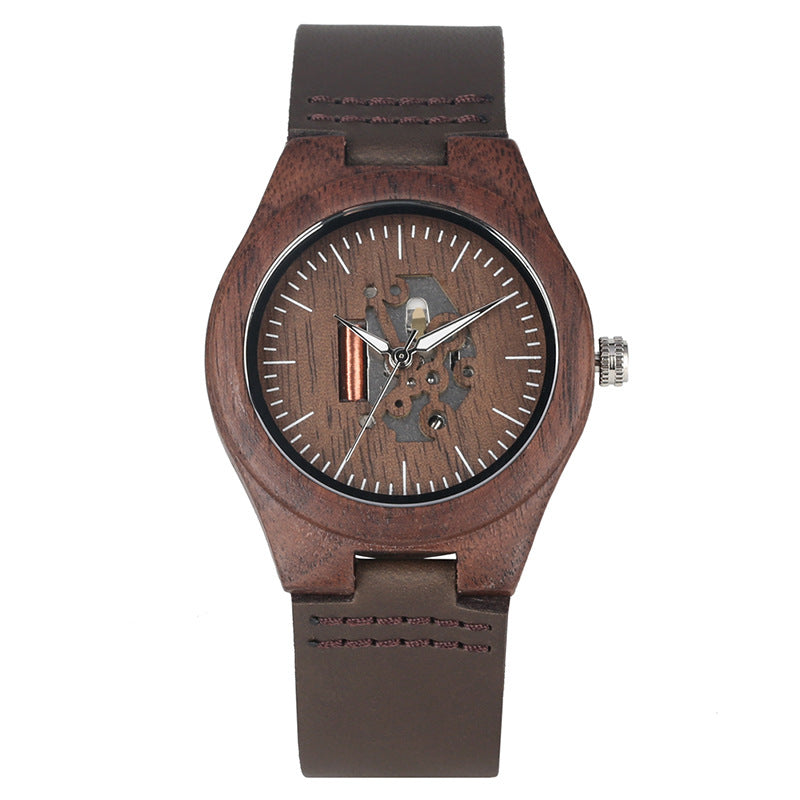 Couple Hollow Retro Walnut Casual Quartz Montre