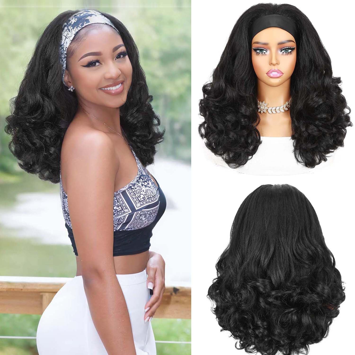 Wig bandeau naturel élégant de petites courbes