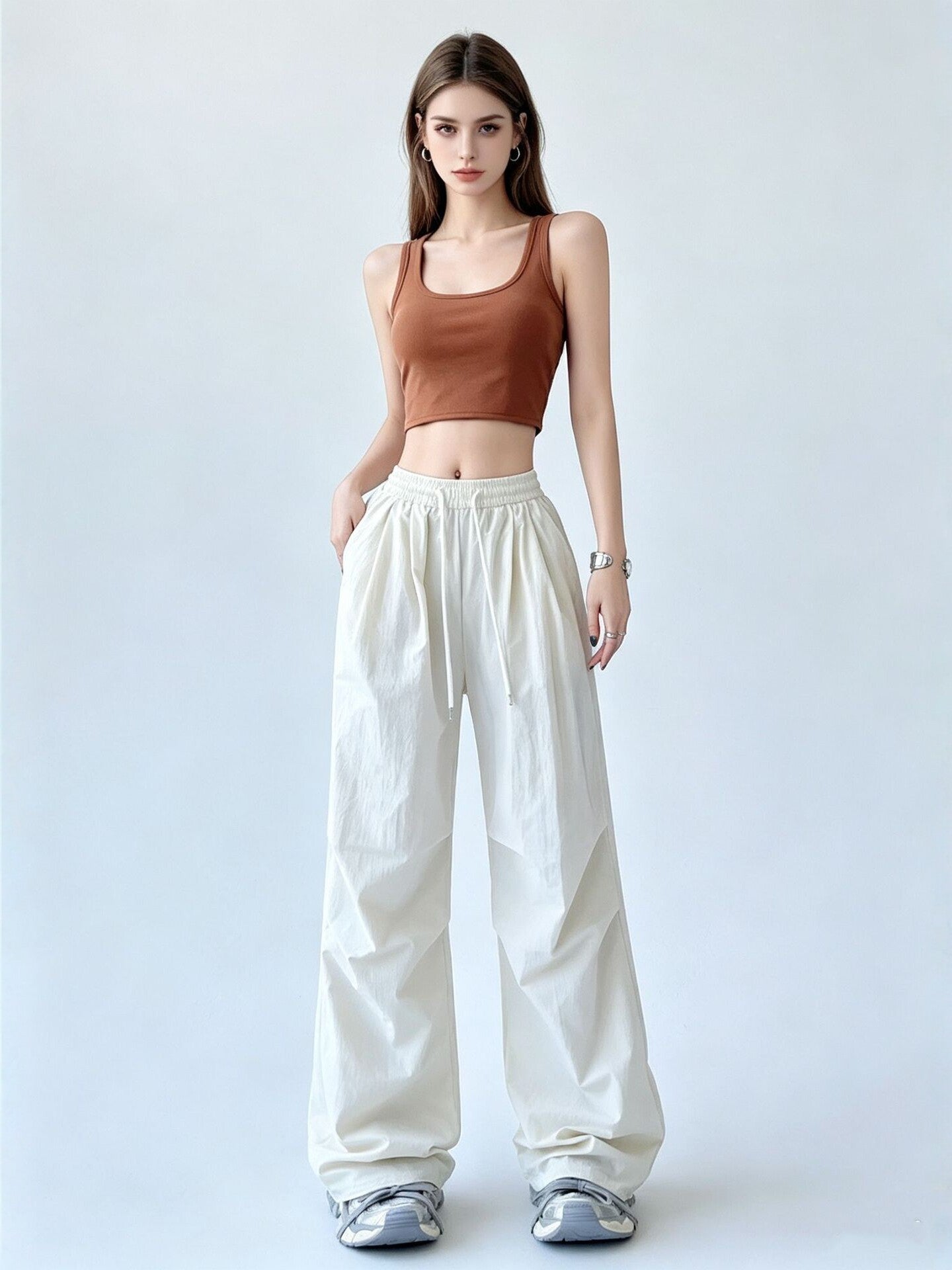 Pantalon de Paratrooper Wide-Leg à séchage rapide pour les femmes avec une taille élastique et un cordon de chargement
