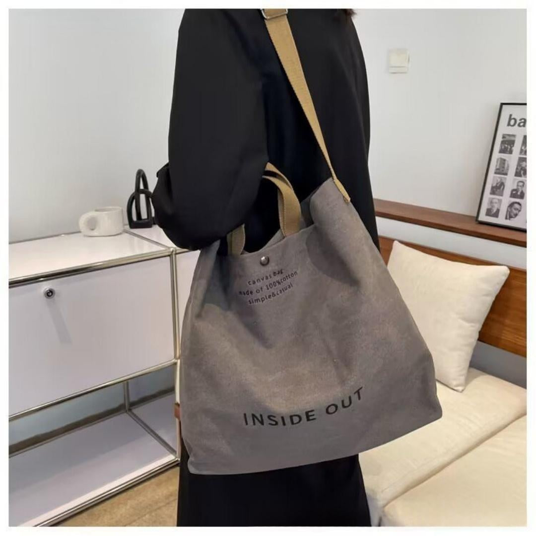 Toile épaisse Grande Capacité Sac à Tote Léger Retro Diagonal Sac à Toile Croix - Gris Ou