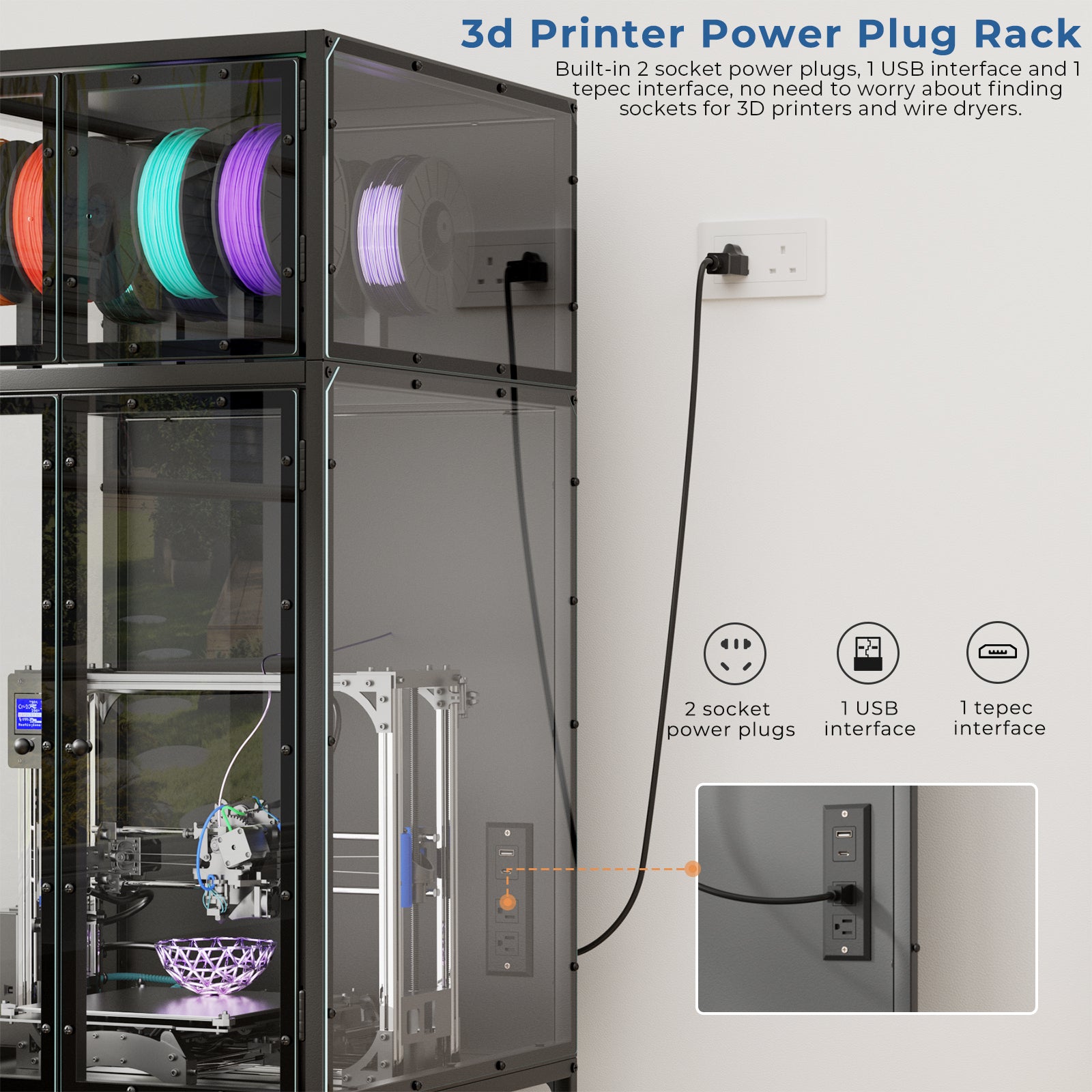 Armoire d'impression 3D avec rack de rangement pour imprimante 3D double couche