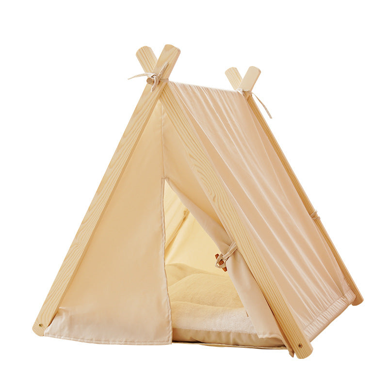 Tente de chat de chat amovible et lavable toile rayée Bois massif