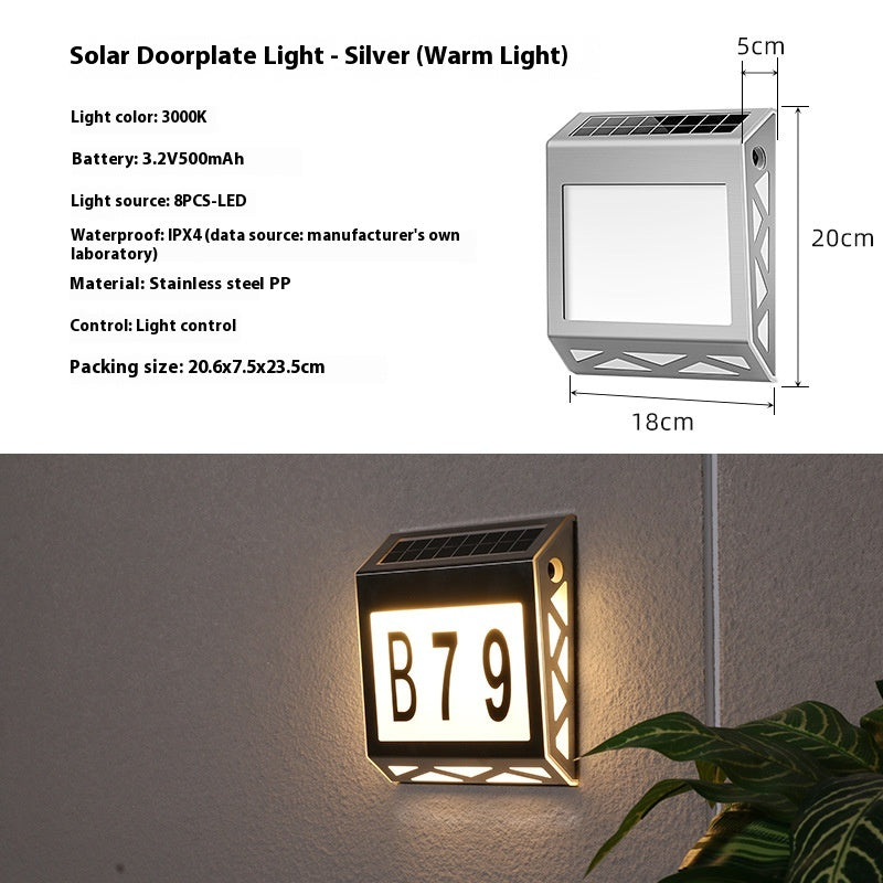 Plaque de porte d'éclairage solaire extérieur lumière numérique étanche LED indicateur
