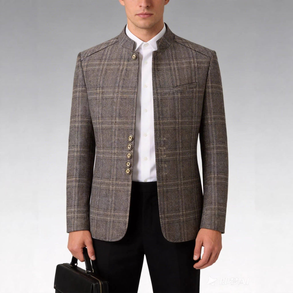 Veste de costume en Plaid pour hommes avec collier