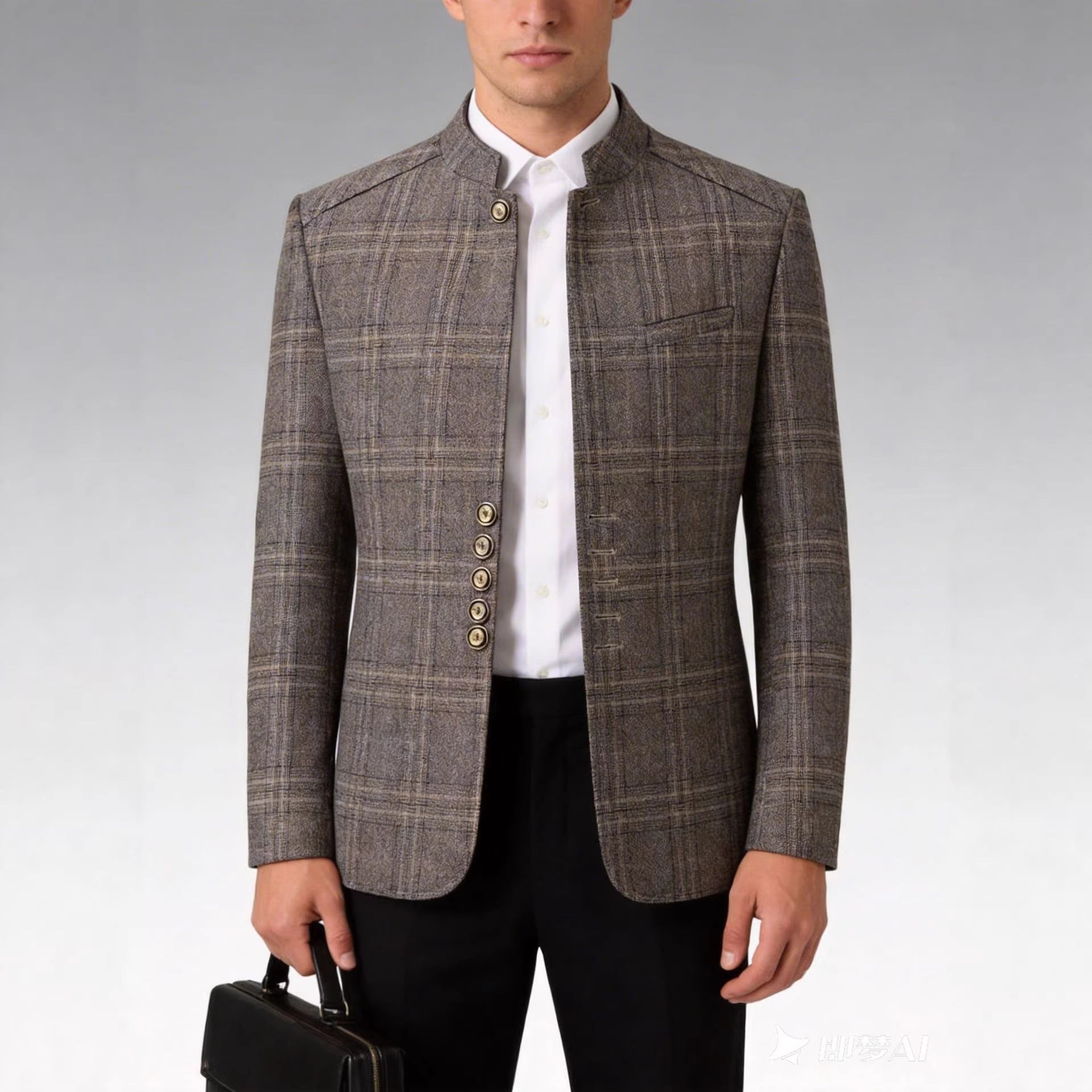 Veste de costume en Plaid pour hommes avec collier
