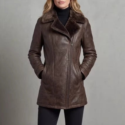 Veste en cuir et fourrure à couche unique
