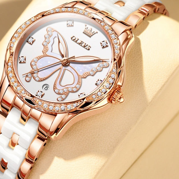 Montre Quartz en céramique résistante à l'eau lumineuse pour femmes