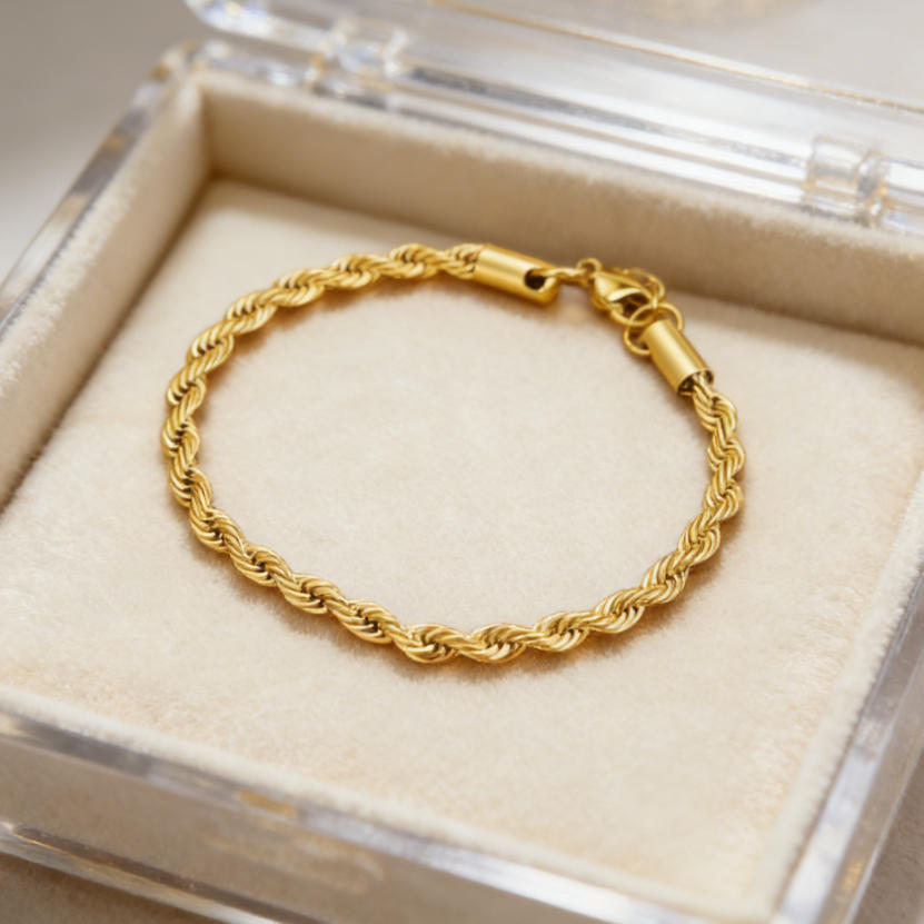 Bracelet en acier inoxydable torsadé avec revêtement sous vide or 18K pour reten de couleur longue durée