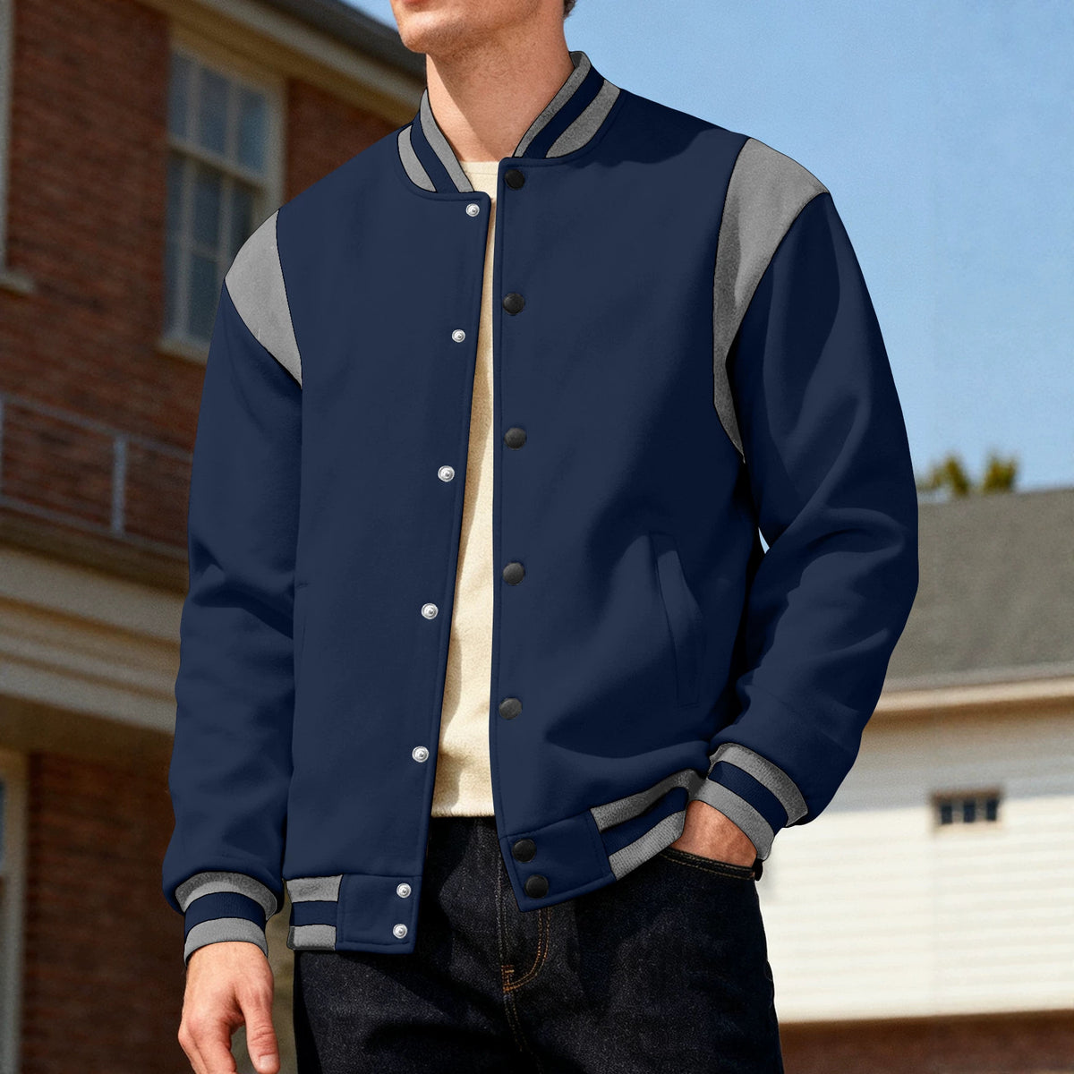 Veste de baseball pour hommes de couleur contrastante de printemps