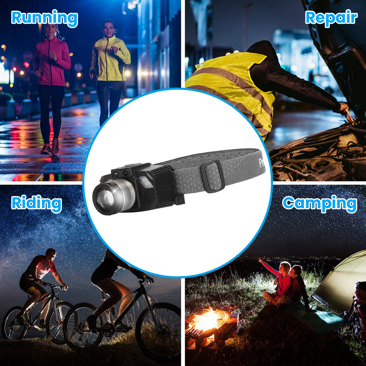 1Pc Motion Sensor Headlamp LED Zoomable Flashlight Waterproof Outdoor Emergency H