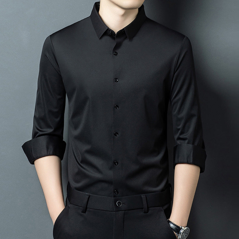 Chemise Homme manches longues Printemps Automne mince Affaires Casual Couleur solide Polyester Chemise Loo
