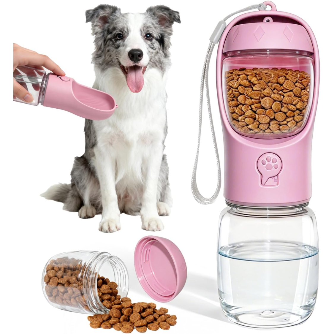 Portable Dog Water Bottle With Food Container, Drinking Bottle For Travel 2 In 1 Dog Water Bowl, Leak Proof Pet Water Dispenser, BPA Free, Puppy Essen