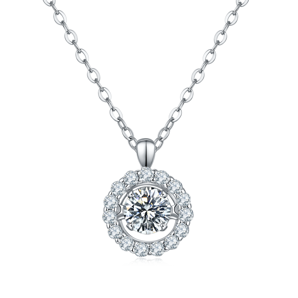 S925 Argent Sterling 0.5ct D Couleur VVS1 Moissanite Collier Halo 45cm Platine plaqué GRA