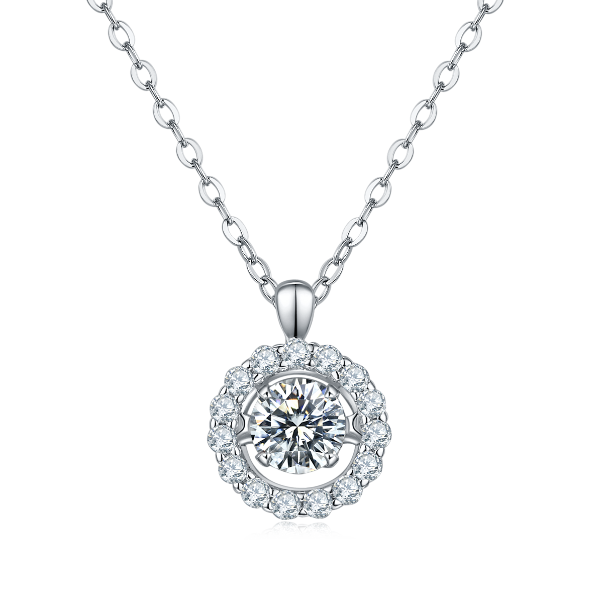 S925 Argent Sterling 0.5ct D Couleur VVS1 Moissanite Collier Halo 45cm Platine plaqué GRA