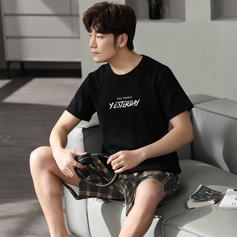 Pyjama pour homme Short à manches courtes Pull en coton tricoté