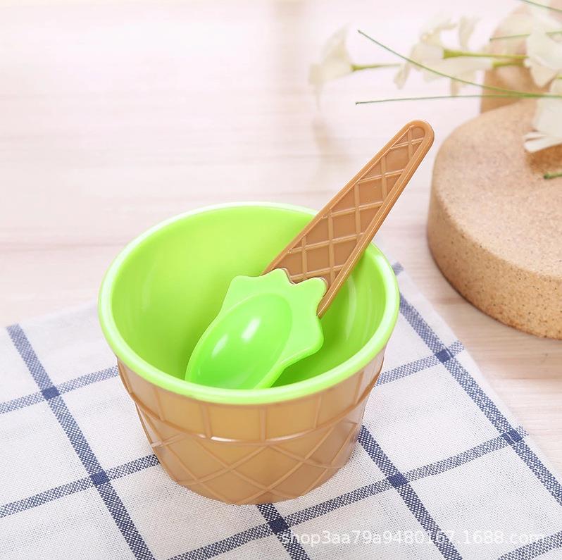Ice Cream Bowl and Green Spoon Set-1