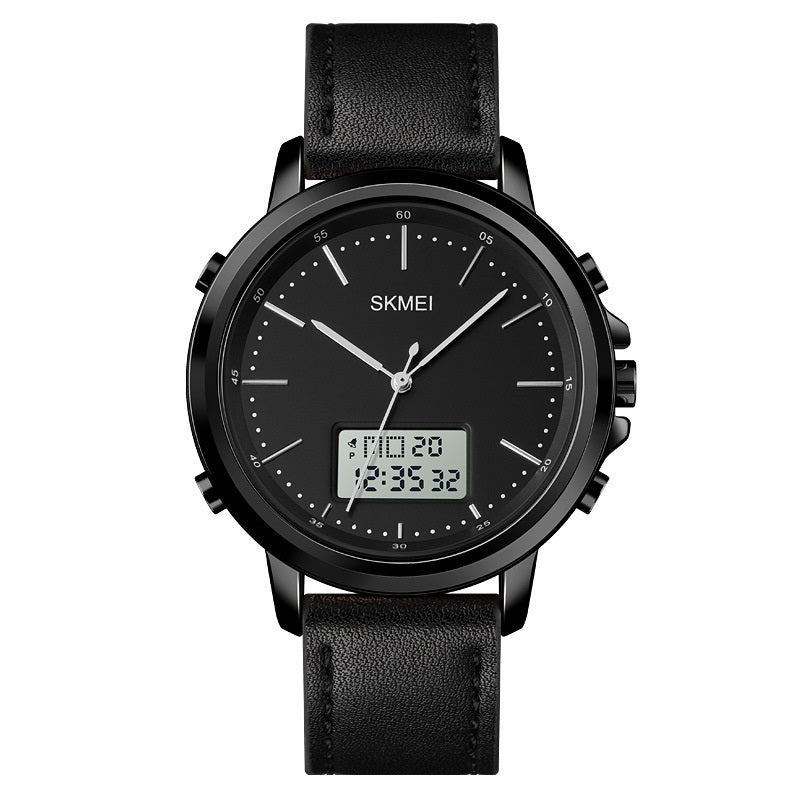 Casual Spiral Sports couronne en cuir alliage rond épingle pointeur mâle montre électronique