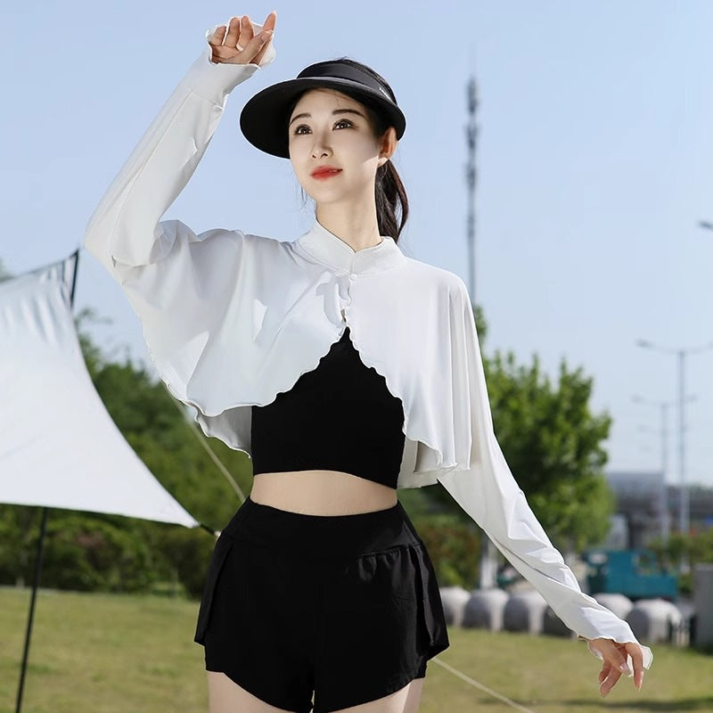 Ice-silk Châle à manches une pièce Cape Femmes Vêtements d'extérieur d'été Veste courte