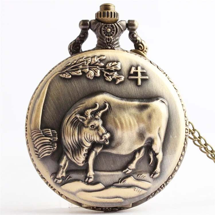 Montre de poche rétro de bronze Vintage Zodiac Quartz