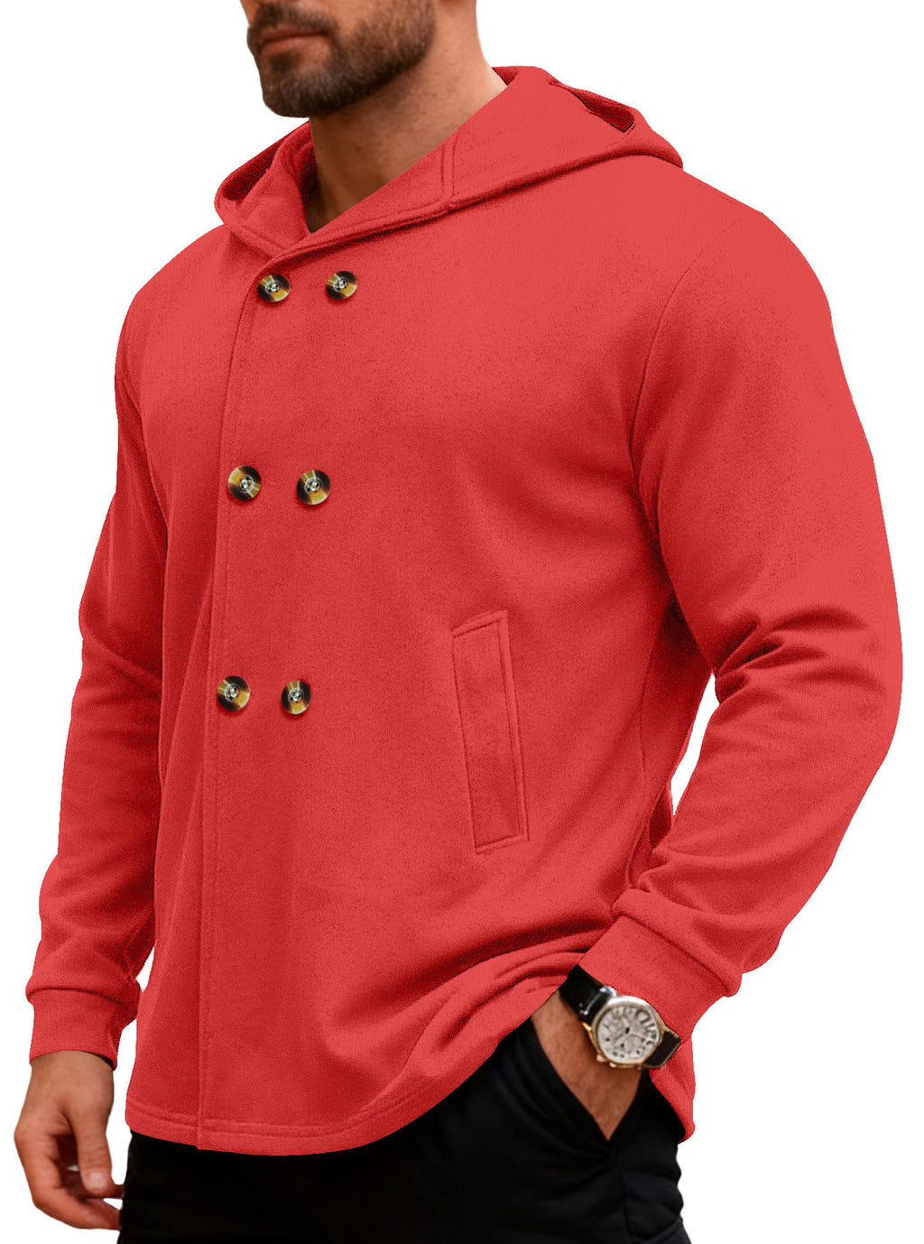 Manteau de trench à capuchon mi-longueur pour hommes
