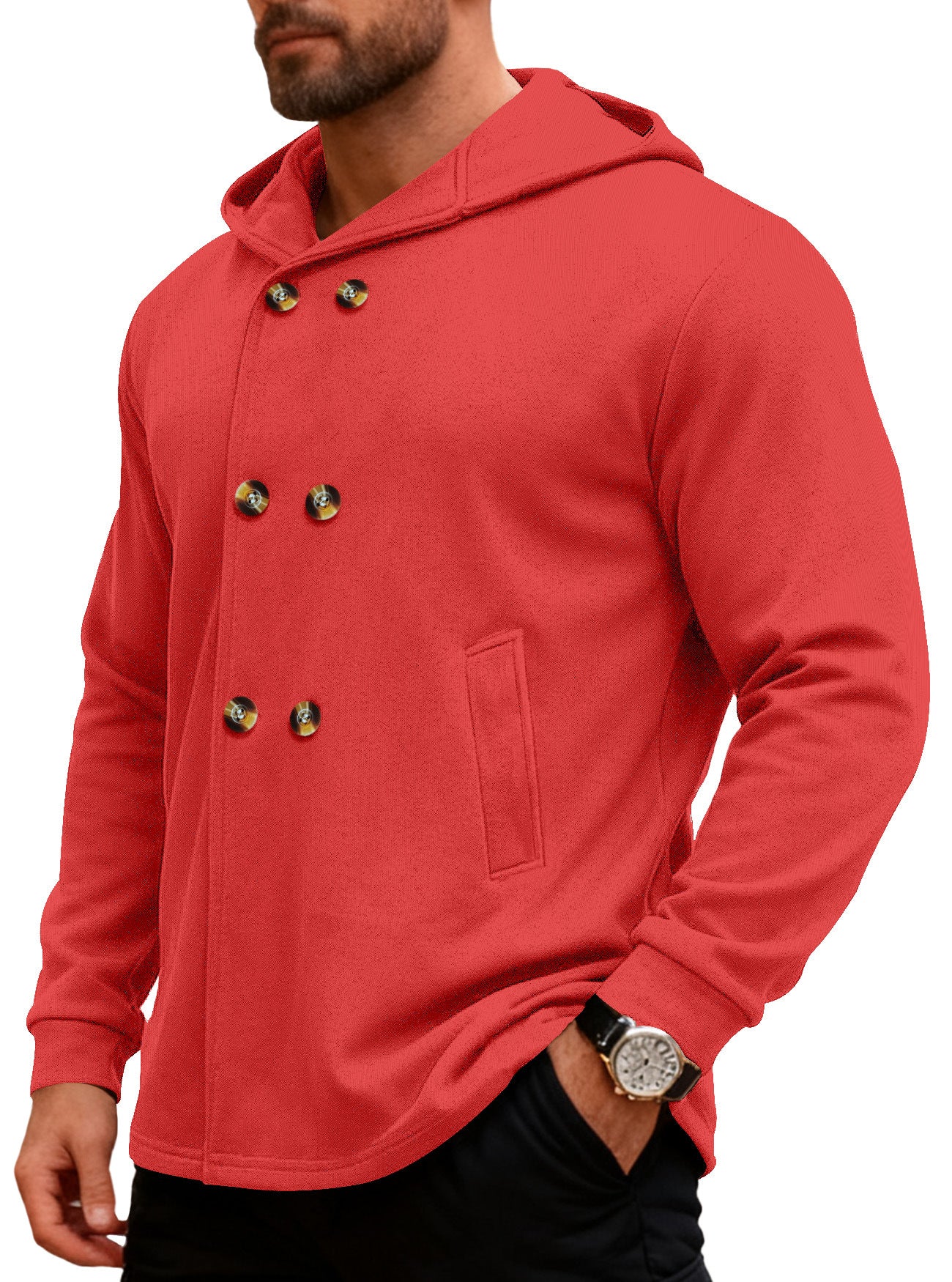 Manteau de trench à capuchon mi-longueur pour hommes