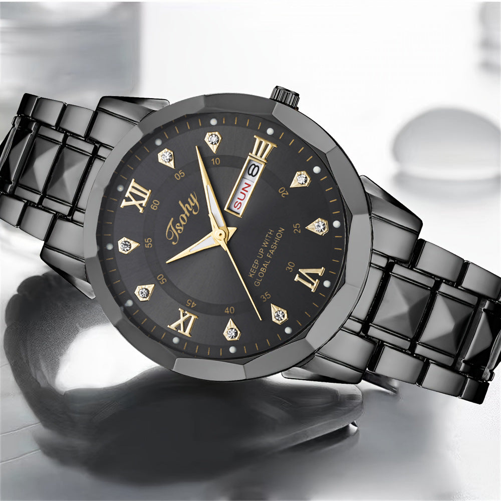 Montre Quartz Double Calendrier Hommes Lumineux