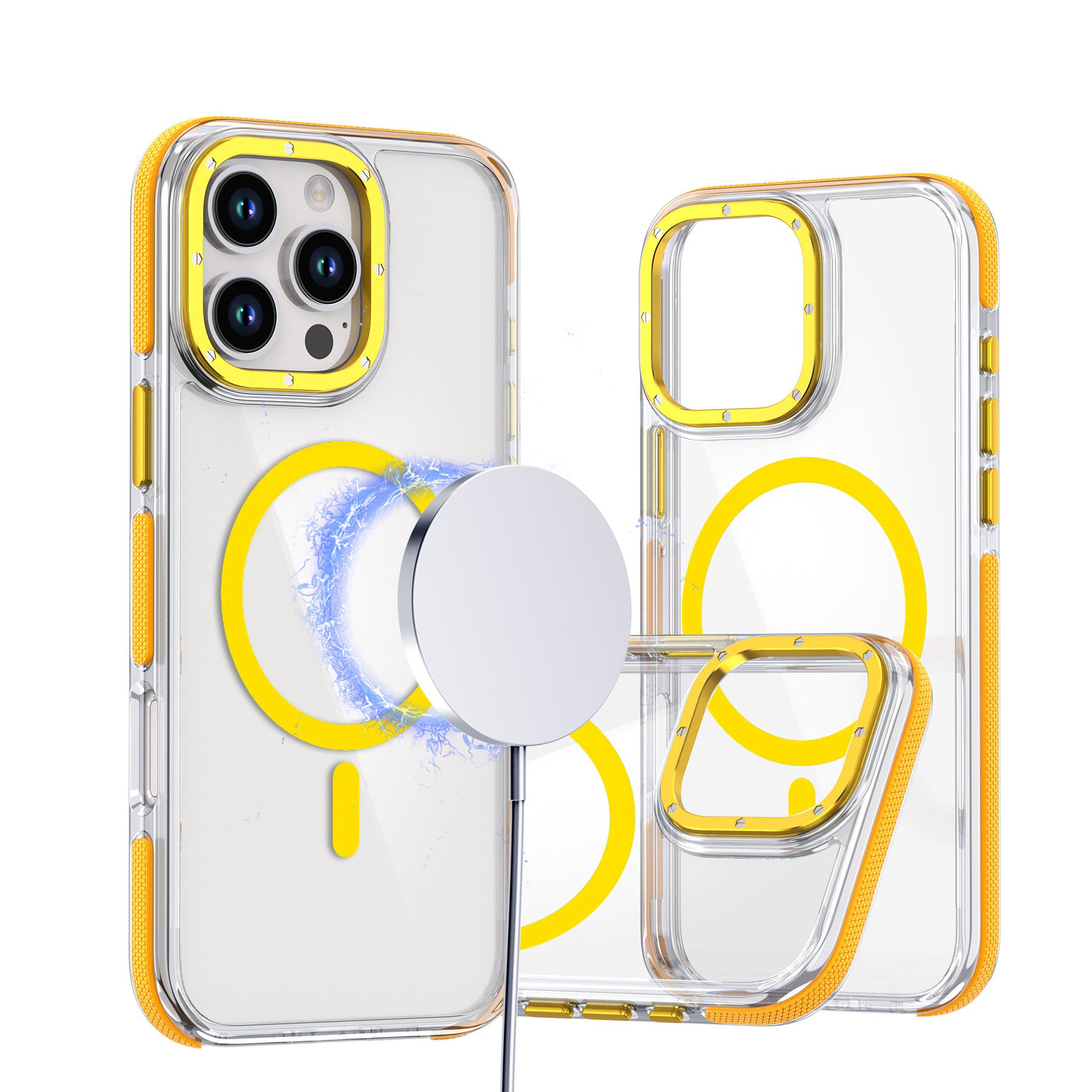 Cas de téléphone magnétique applicable transparent bicolore