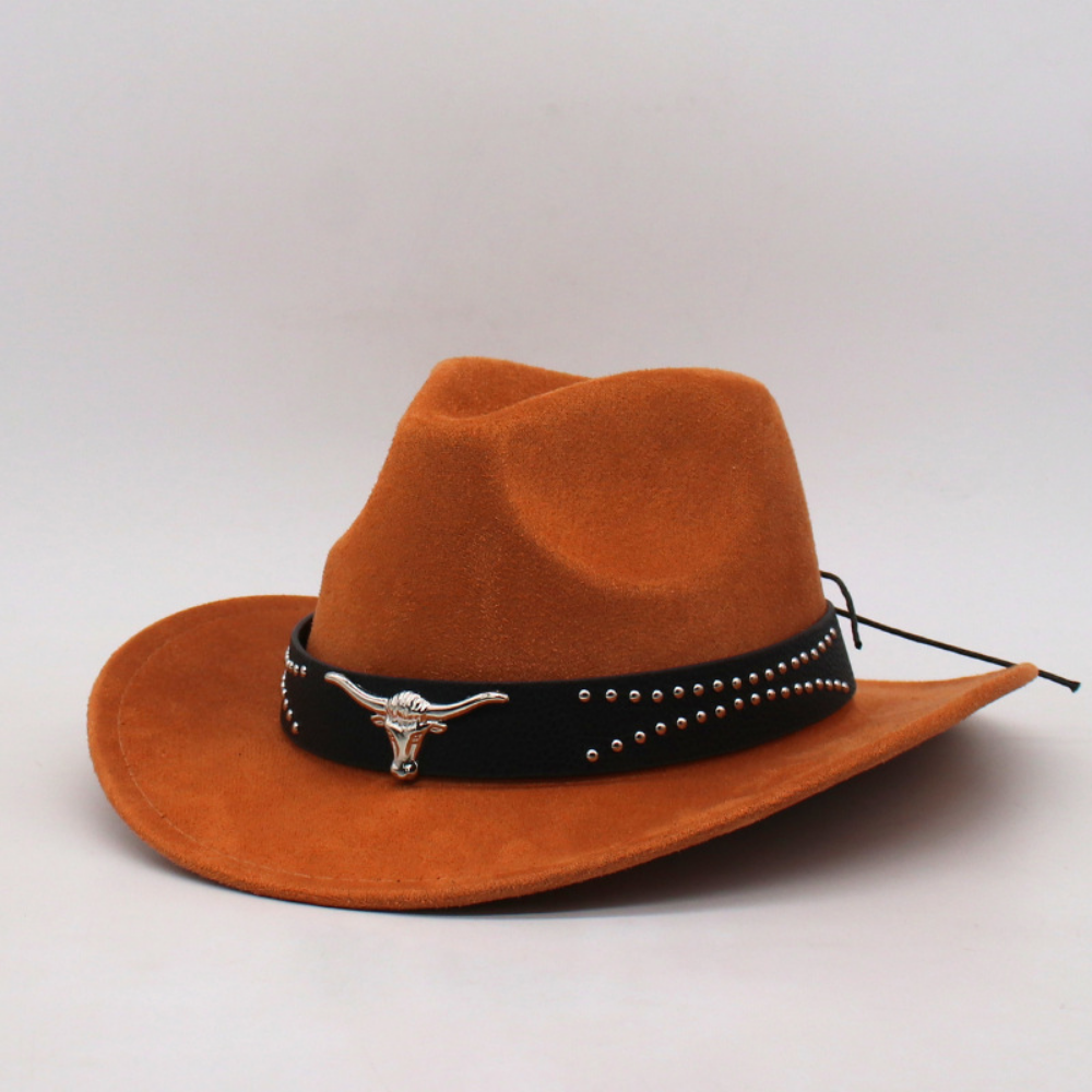 Chapeau rétro Western Cowboy avec boucles décoratives en corne - Casquette en cuir pour parents et enfants