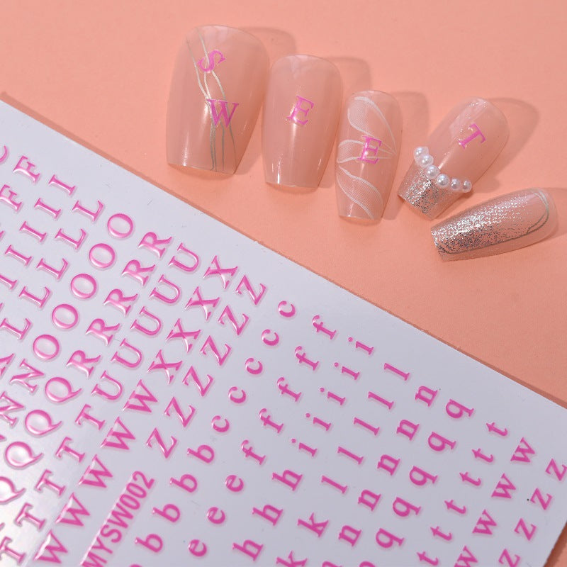 Stickers Nail 12 Couleurs Boîtier en lettres anglaises Décoration pour bricolage fluorescent