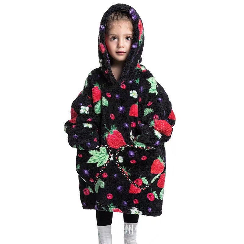 Garçons et filles Velours de coton confortable Vêtement résistant au froid Lazy Blanket Hooted Plus-size