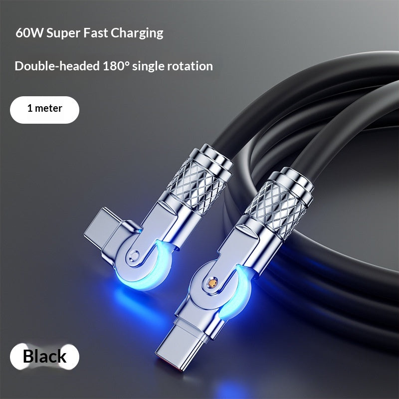 Gaming Dual-bend Rotating PD Câble de données de recharge rapide