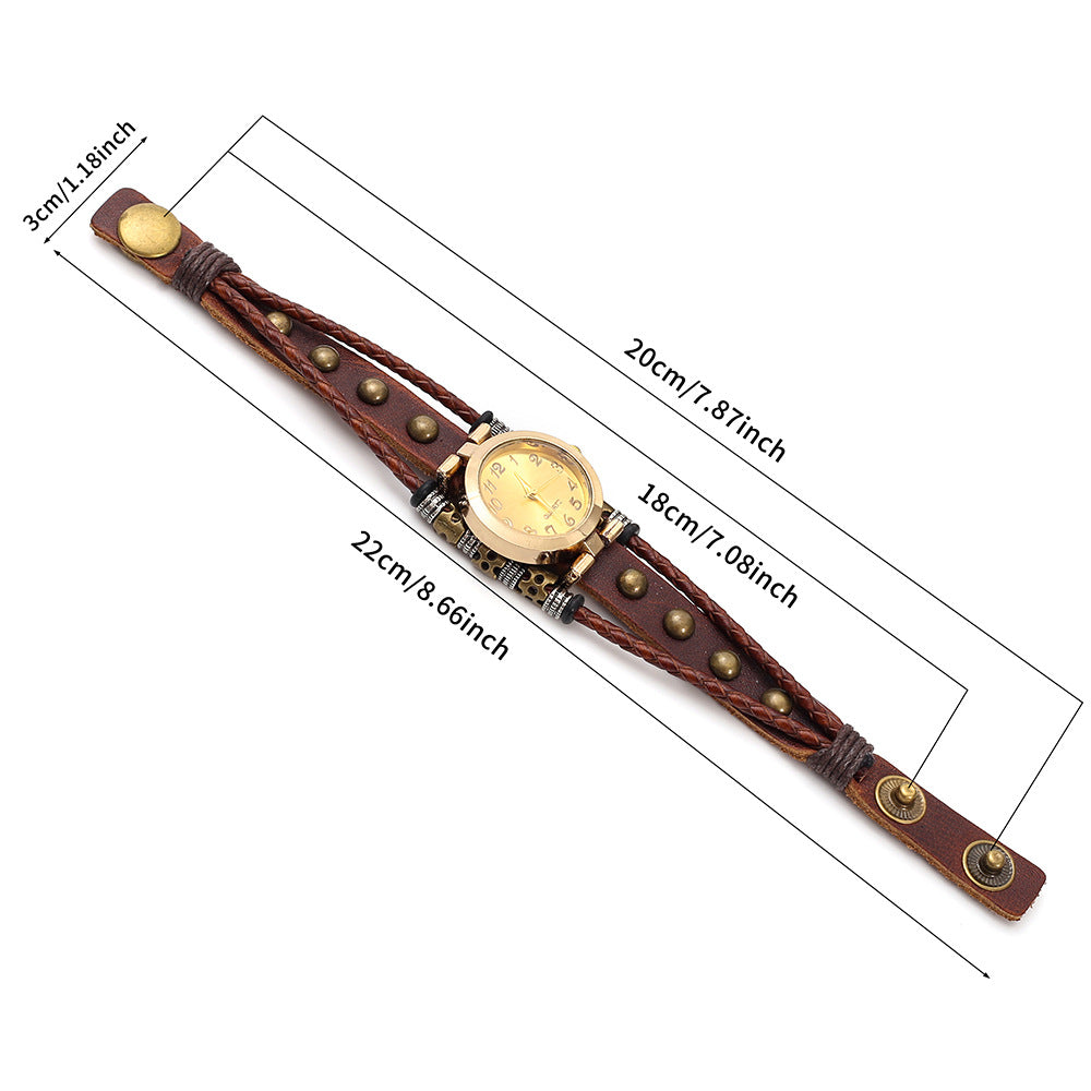 Vintage bracelet en cuir montre pour les femmes multi-couche tressé
