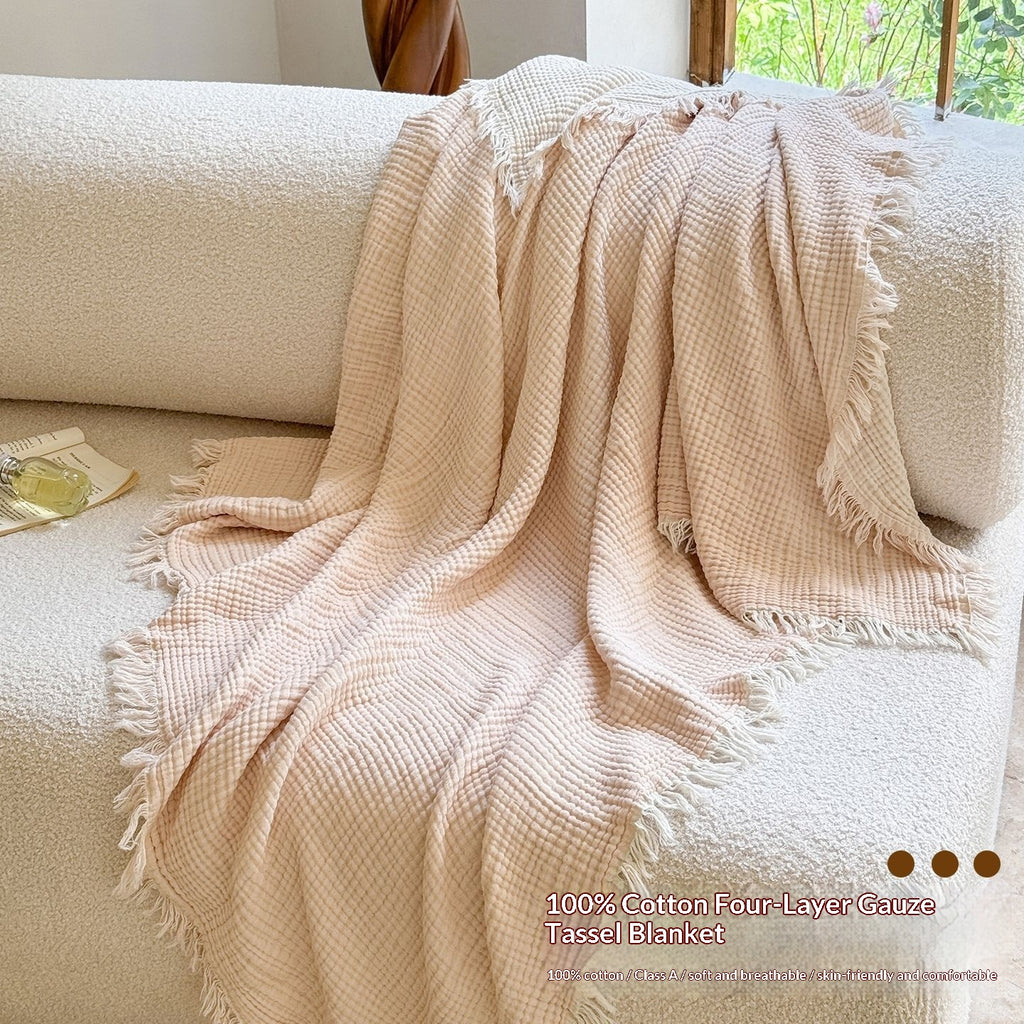 Cotton monocolore Couverture à quatre couches Gauze Tassel