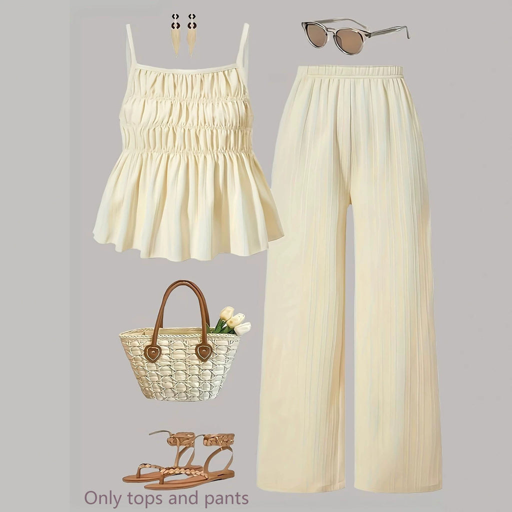 Ensemble de camisole et pantalons à large jambe à texture rusée