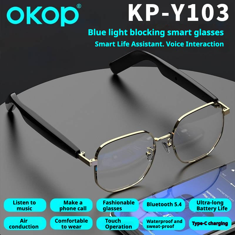 KP-Y103 Best-Selling Bluetooth Smart Audio Glasses Conduction Air Blue Light Blocage Voic