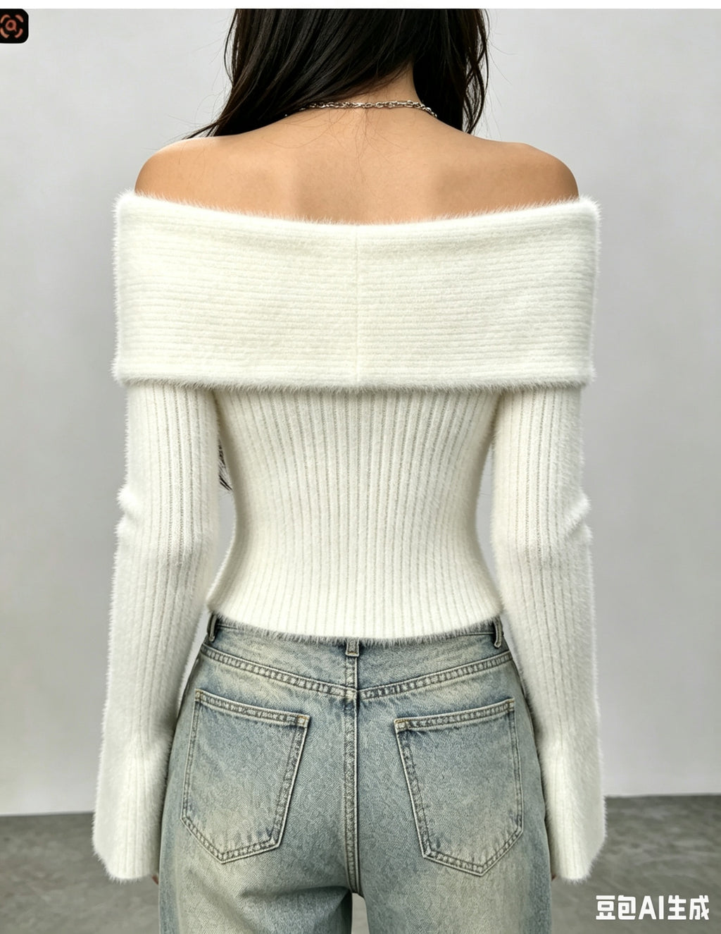 Perle embellie haut de manche en épaule Fuzzy Knit Flare