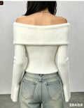 Perle embellie haut de manche en épaule Fuzzy Knit Flare