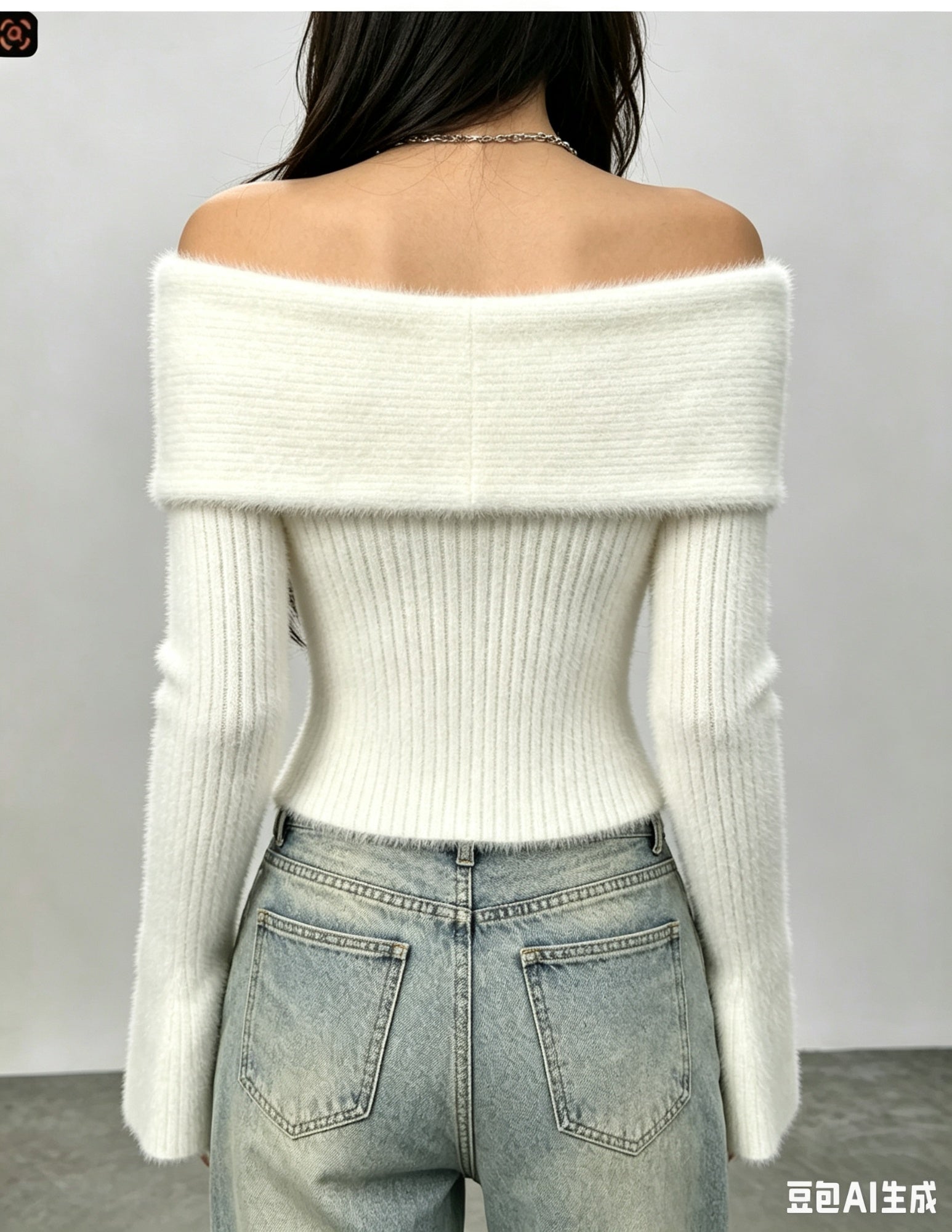 Perle embellie haut de manche en épaule Fuzzy Knit Flare