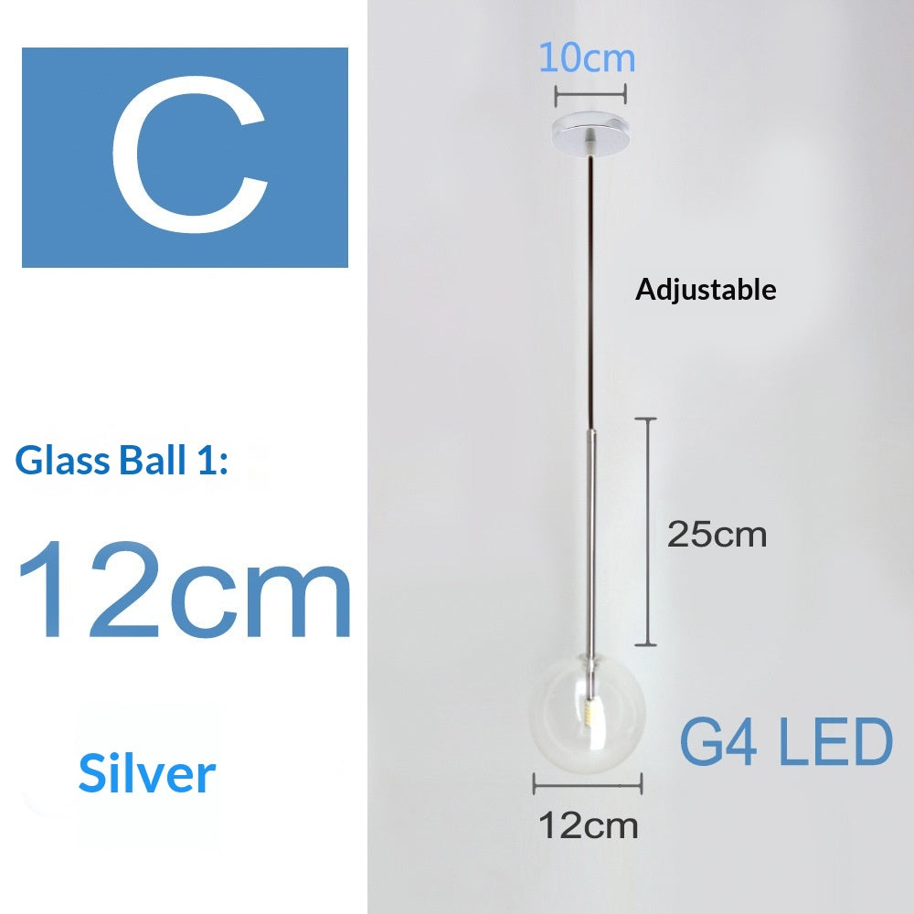 Style nordique Singlehead Transparent Ronde Pendentif Lumière Moderne Minimalist Bal en verre