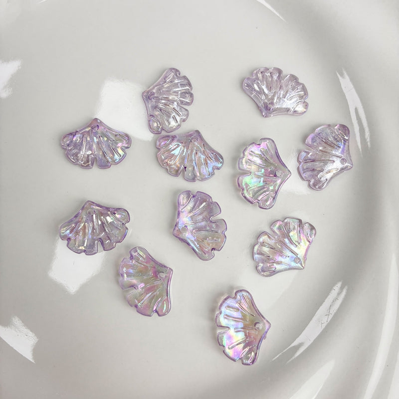 Translucent AB Iridescent Scallop Leaf Charms