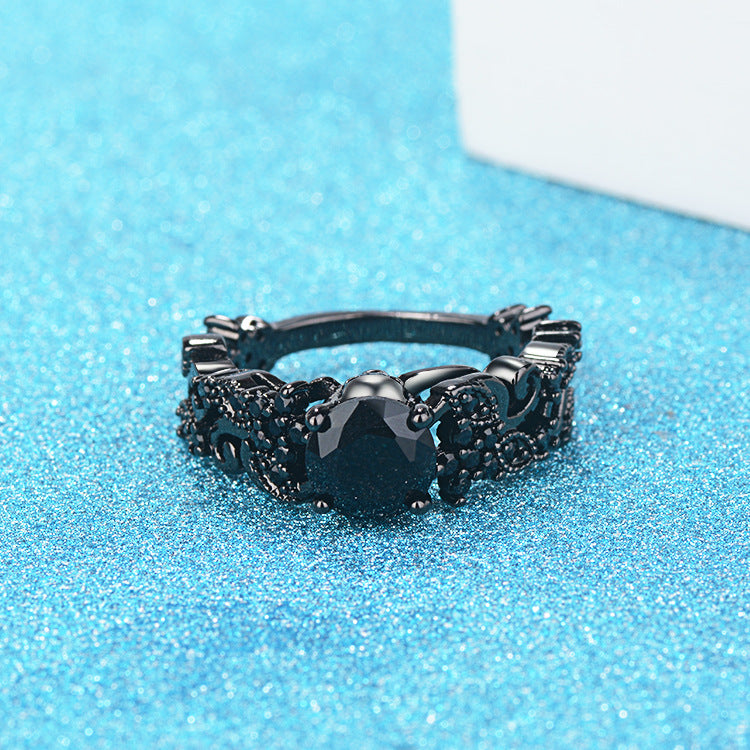 Punk Électroplaqué Noir Or Incrusté Black Zircon Anneau