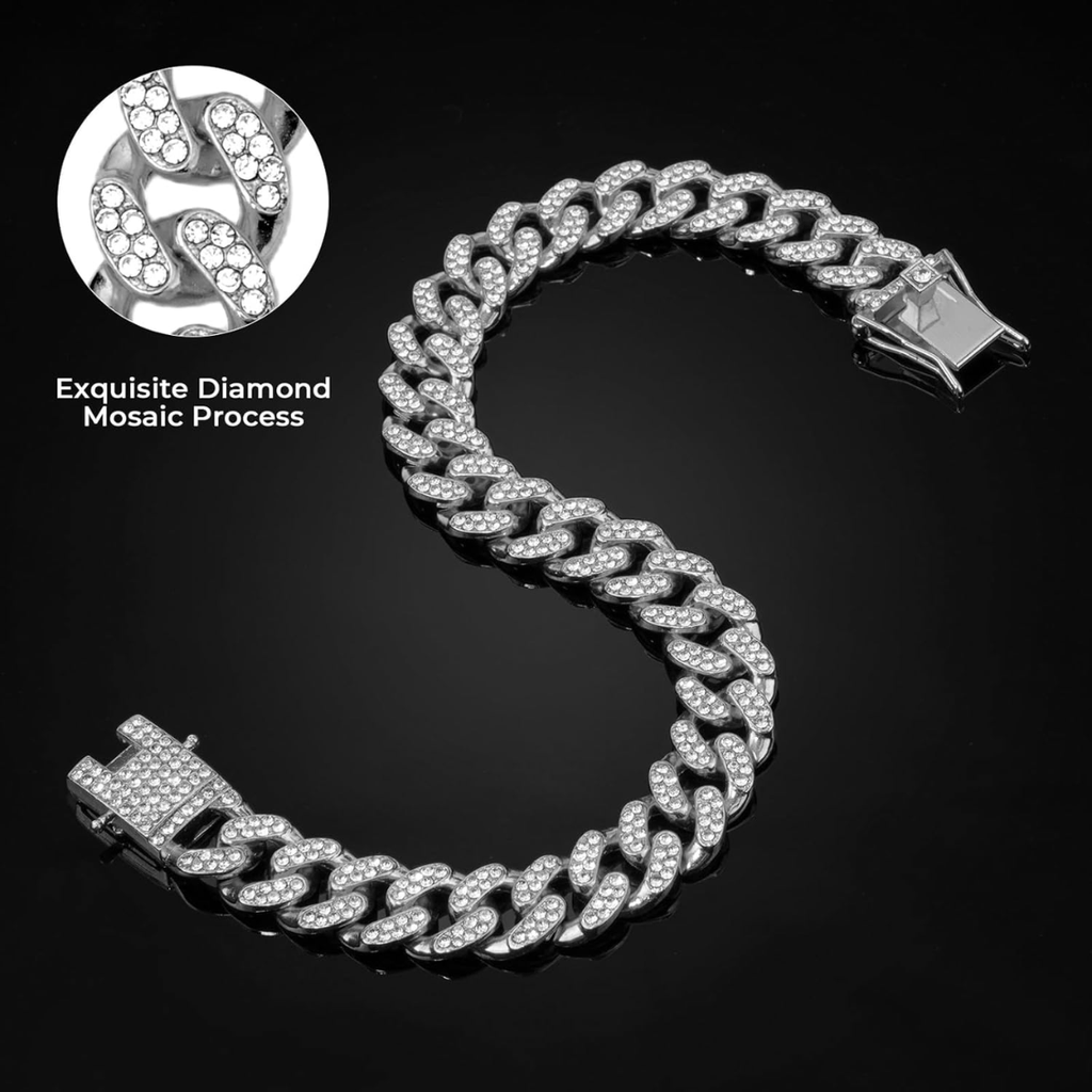 Collier de chaîne de chien Collier de chien en argent Diamond Collier de chien de lien cubain 13mm large métal chat