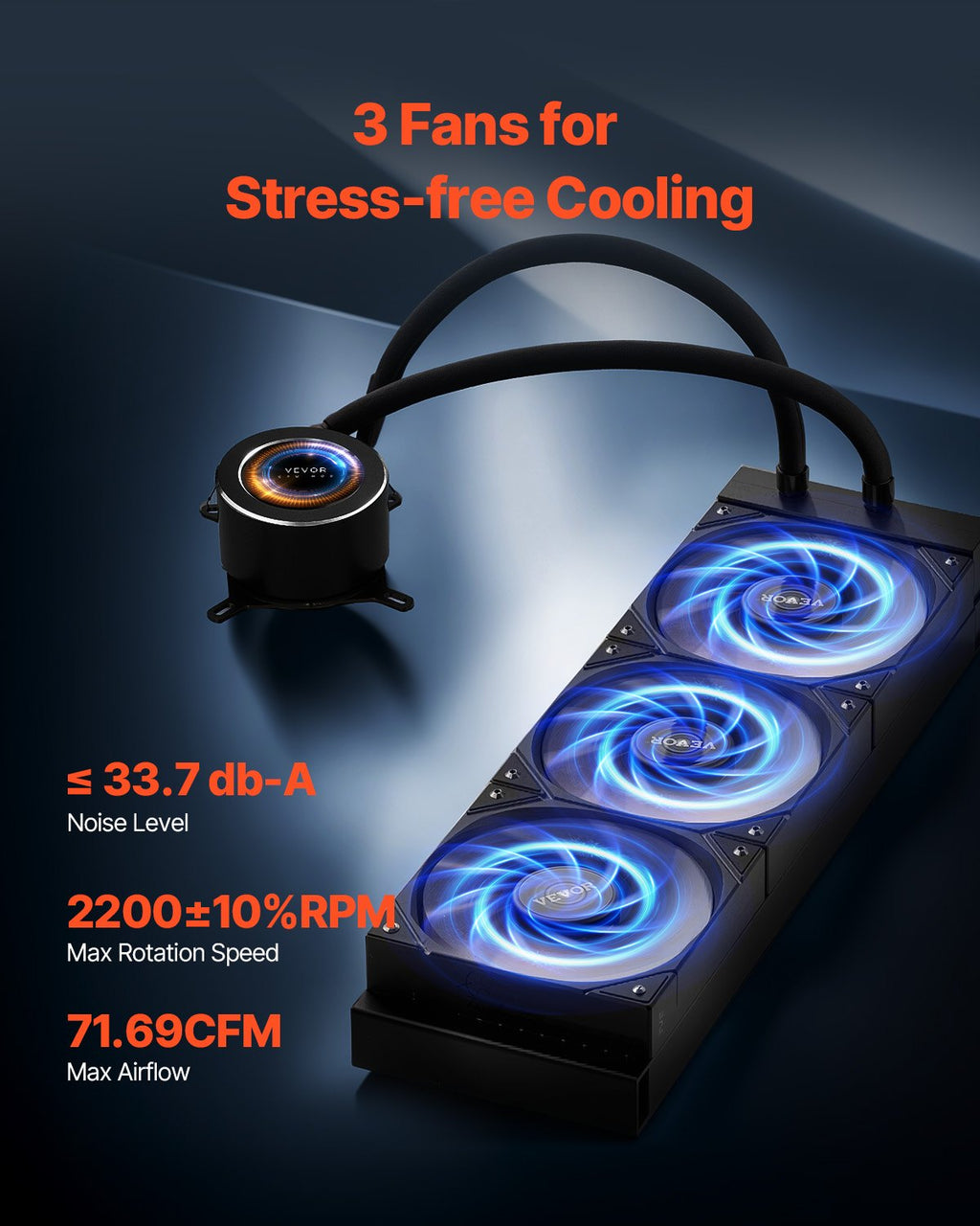 CPU Refroidisseur liquide AIO CPU Refroidisseur d'eau avec 3 ventilateurs PWN(120 Mm) Intel AMD