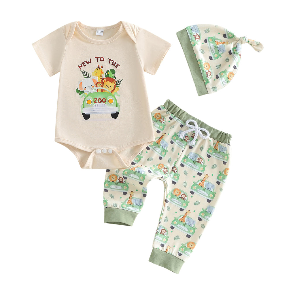 Été Nouveau-né Sur le thème du zoo Garçons trois-pièces Outfit