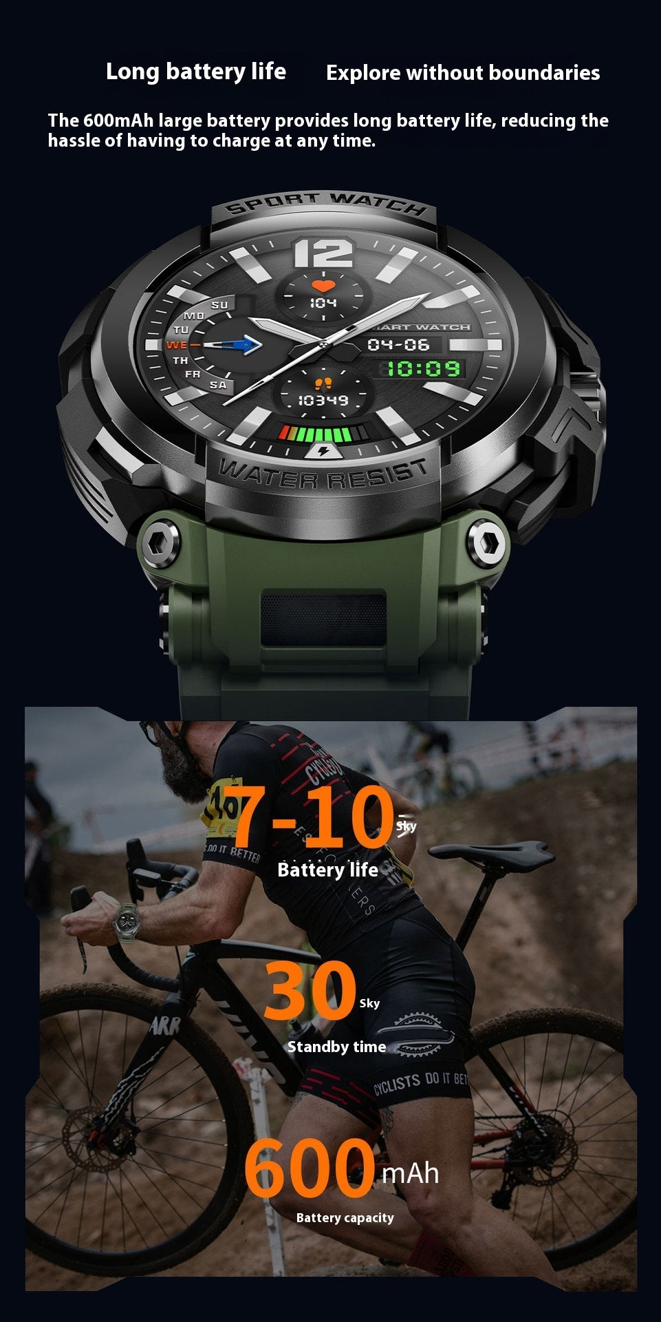 Smart Watch Bluetooth-compatible Appel de fréquence cardiaque Pression artérielle Sang Oxygène Sommeil Moni