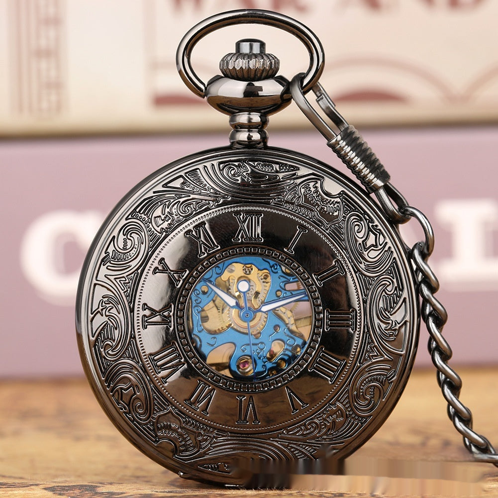 Montre de poche rétro à double affichage à motif ouvert