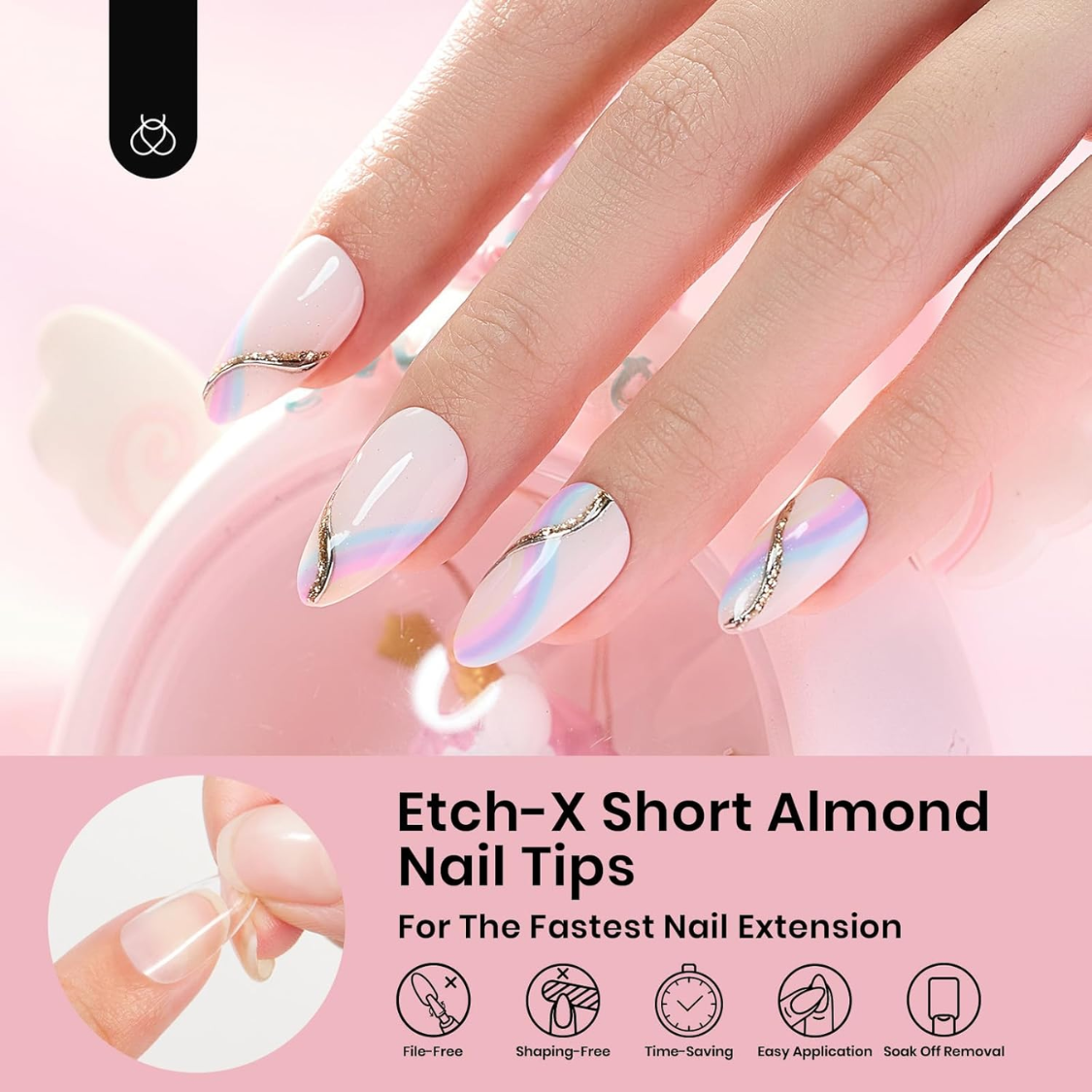 Trucs d'ongle en gel doux Amande courte 288pcs En 12 tailles