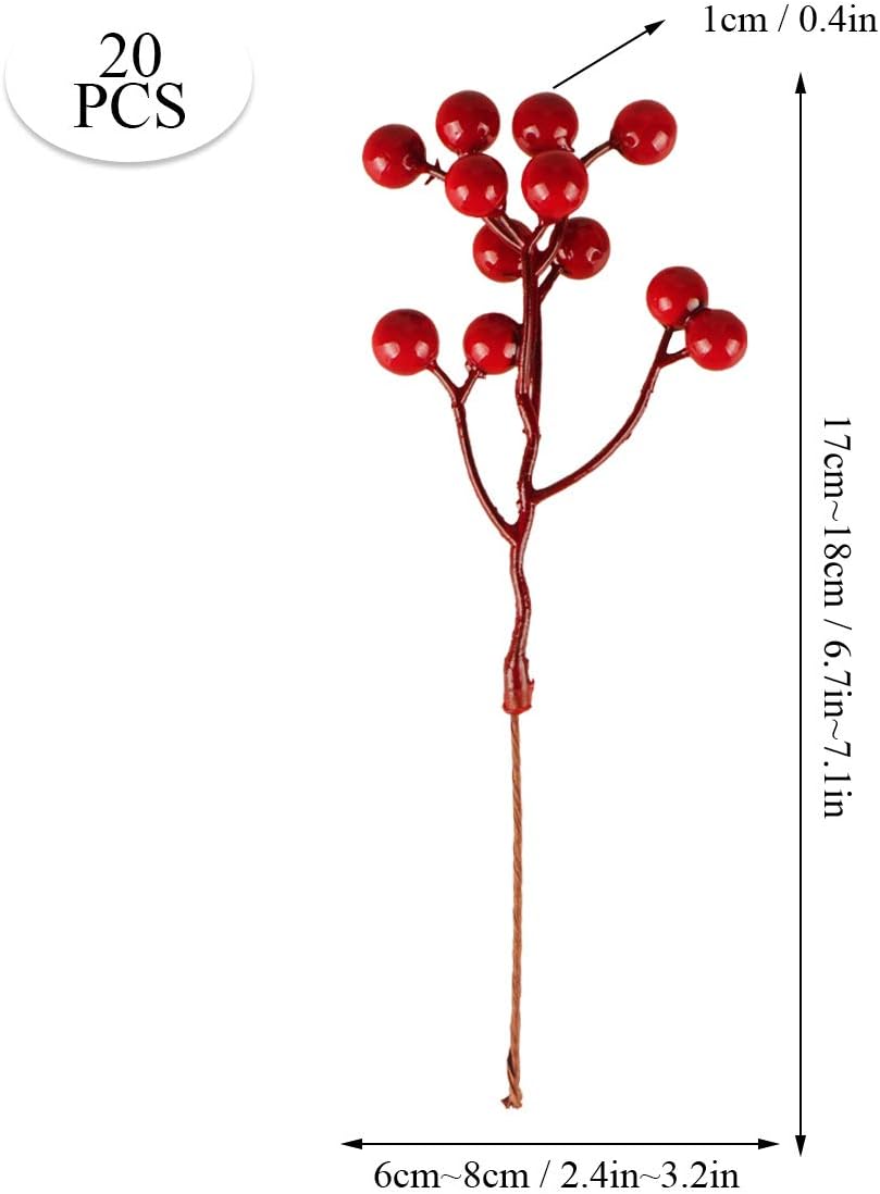 Feuilles artificielles de baies rouges 20 PCS 7,1 pouces