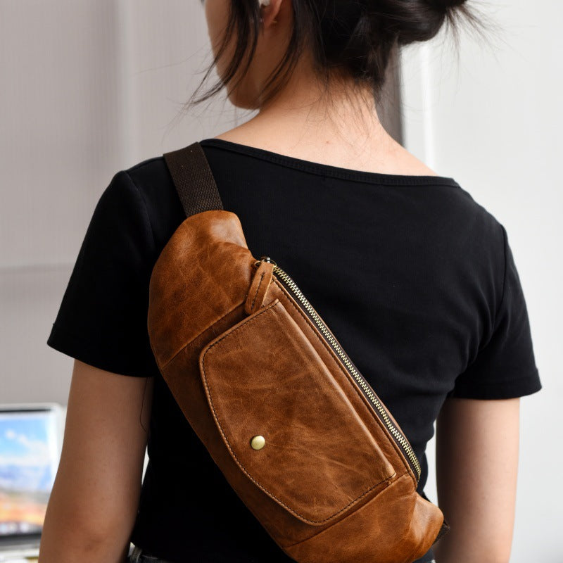 Rétro Casual Légume Tanné Plein grain Cuir Cowhide Poitrine Sac